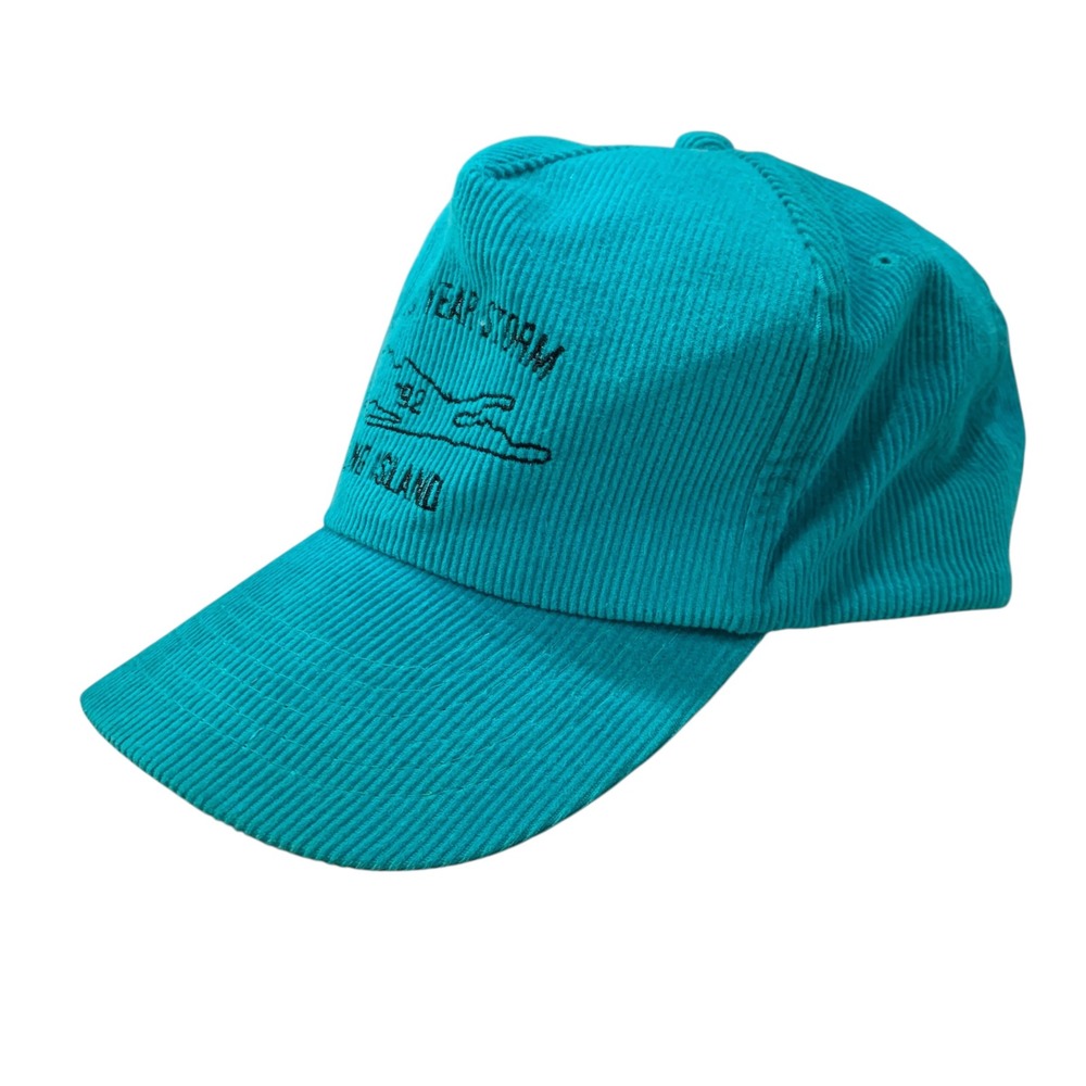 Vintage 1992 Long Island 100 Year Storm Corduroy Snapback Hat Teal 90s Unworn
